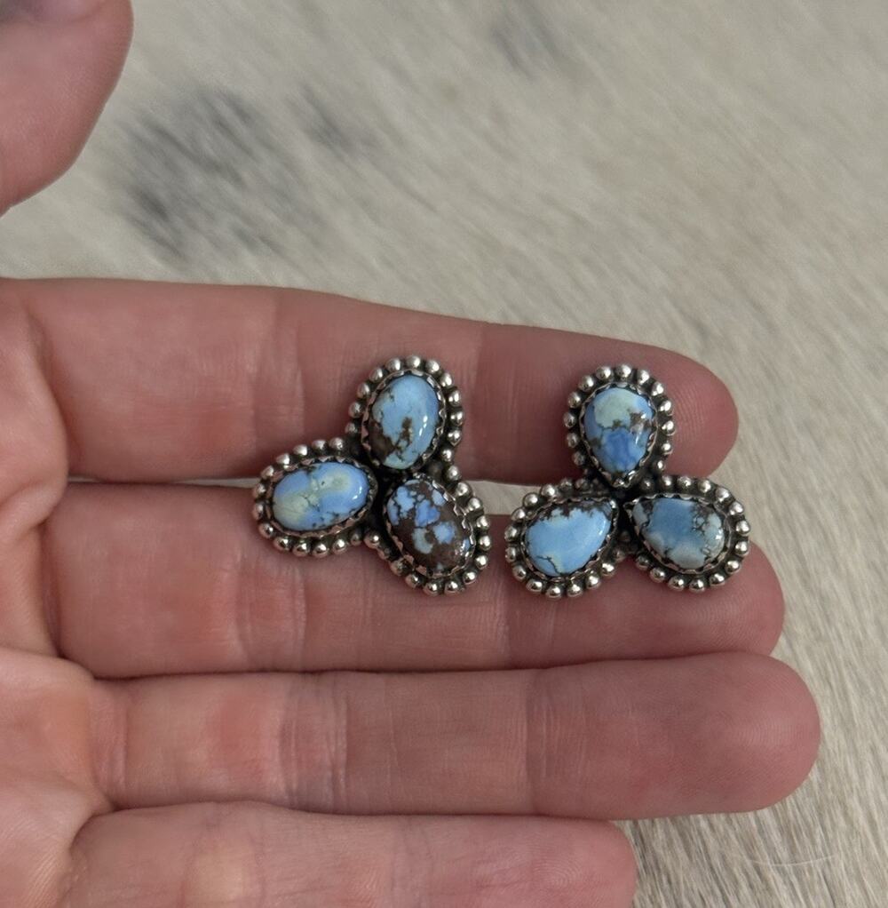 Sterling Silver Blue Golden Hills Turquoise Cluster Teardrop Studs Post Earrings